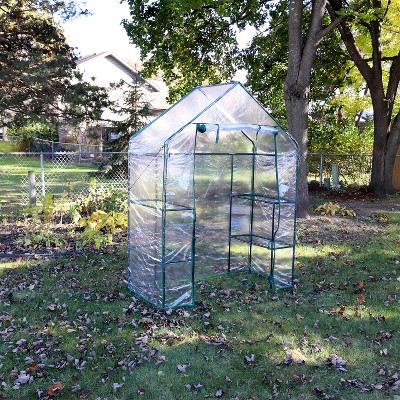 Clear PVC Outdoor Walk-In Greenhouse with 4 Shelves
