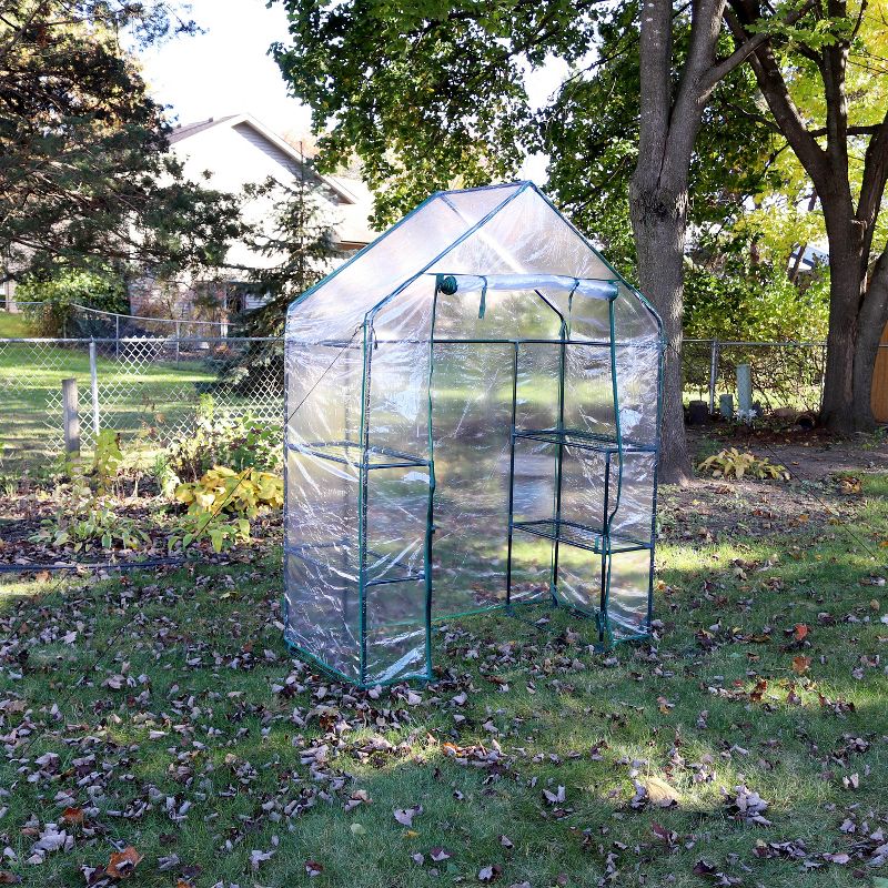 Sunnydaze Outdoor Portable Tiered Growing Rack Deluxe Walk-In Greenhouse with Roll-Up Door - 4 Shelves - Clear - 54" x 28" x 77", 3 of 13