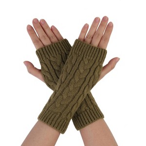 Allegra K Women's Fingerless Gloves Knitted Ribbed Cuff Arm Warmers One Size - 1 of 4