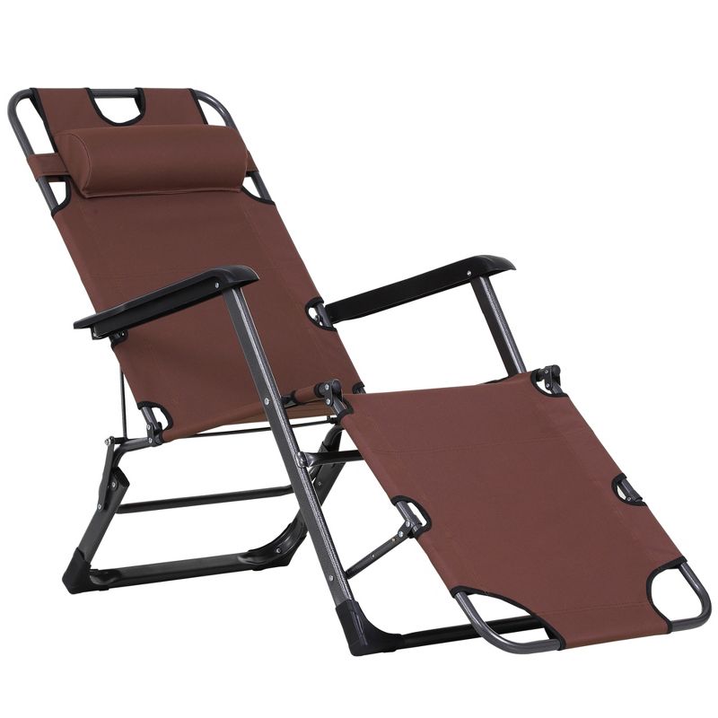 Outsunny 2-in-1 Folding Patio Lounge Chair w/ Pillow, Outdoor Portable Sun Lounger Reclining to 120°/180°, Oxford Fabric, 4 of 9