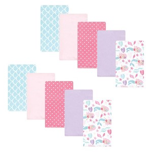 Hudson Baby Infant Girl Cotton Flannel Burp Cloths, Mermaid, One Size - 1 of 4