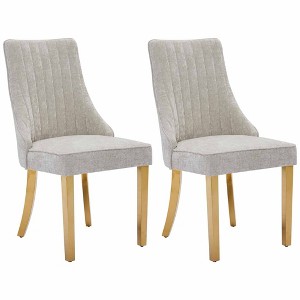 QingMoon Dining Chairs Set of 2, Fabric Upholstered Kitchen Chairs, Mid Century Modern Accent Chair with Solid Wood Legs for Dining Room - 1 of 4