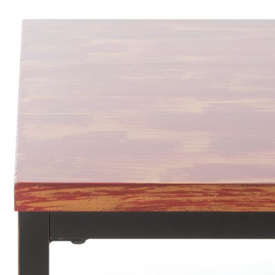 Distressed Maroon Walnut Wood and Metal Rectangular Cocktail Table