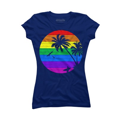 Junior's Design By Humans Rainbow Summer By clingcling T-Shirt