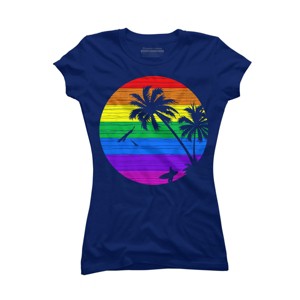 Junior's Design By Humans Rainbow Summer By clingcling T-Shirt - 1 of 3