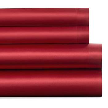 Cypress Luxury Linen Silky Smooth Satin Sweet Dreams 4 Piece Sheet Set - Red - Queen