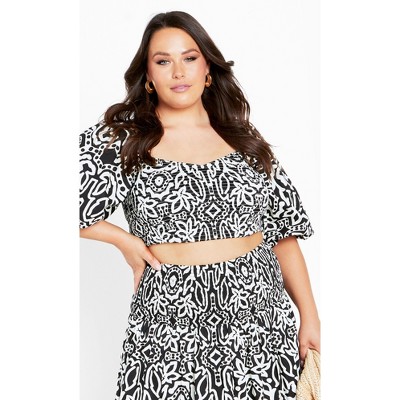 Women's Plus Size Amari Puff Sleeve Fitted Top - black | CITY CHIC