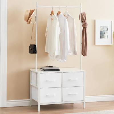 WhizMax Clothing Racks with 4 Drawers, Storage Closet, Freestanding Closet Garment Rack with Metal Hanging Rod and 2 Side Hooks for Bedroom, Hallway