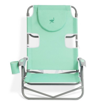 Teal Folding Reclining Beach Chairs with Arms and Cup Holder, Set of 2