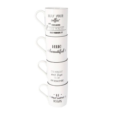 Be Happy White Ceramic 4-Piece Mug Set
