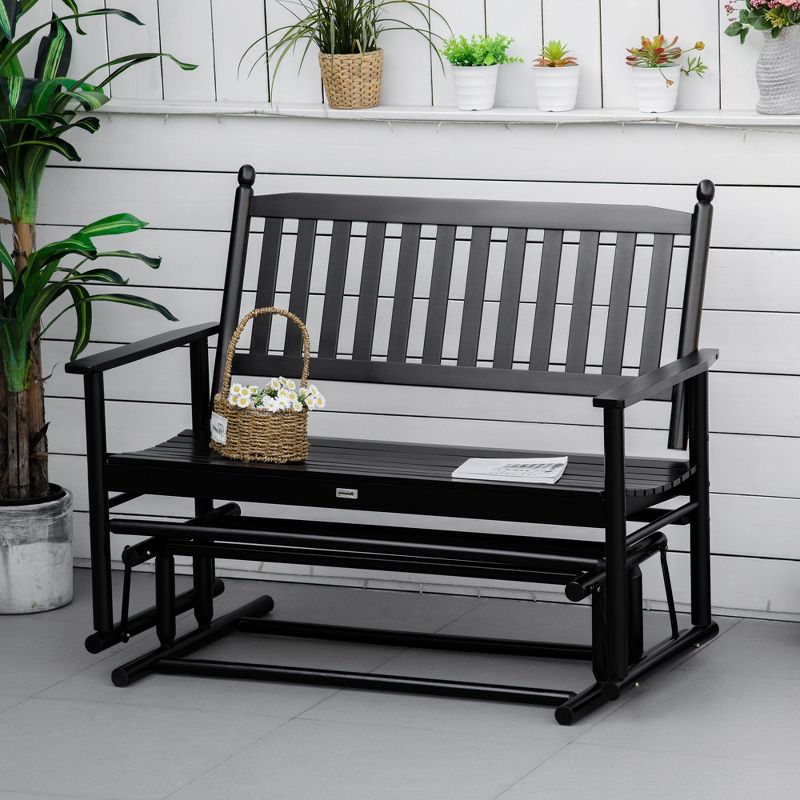 Outsunny Patio Glider Bench, Outdoor Swing Rocking Chair Loveseat with Wooden Frame, 2 of 7