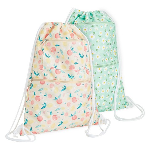 Zodaca 2 Pack Cinch Sack Drawstring Backpack For Beach Trips, Water  Resistant Gym Bag With Front Zipper Pockets For Yoga, 13 X 17 Inch, Floral  Print : Target