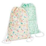 Zodaca 2 Pack Cinch Sack Drawstring Backpack for Beach Trips, Water Resistant Gym Bag with Front Zipper Pockets for Yoga, 13 x 17 inch, Floral Print