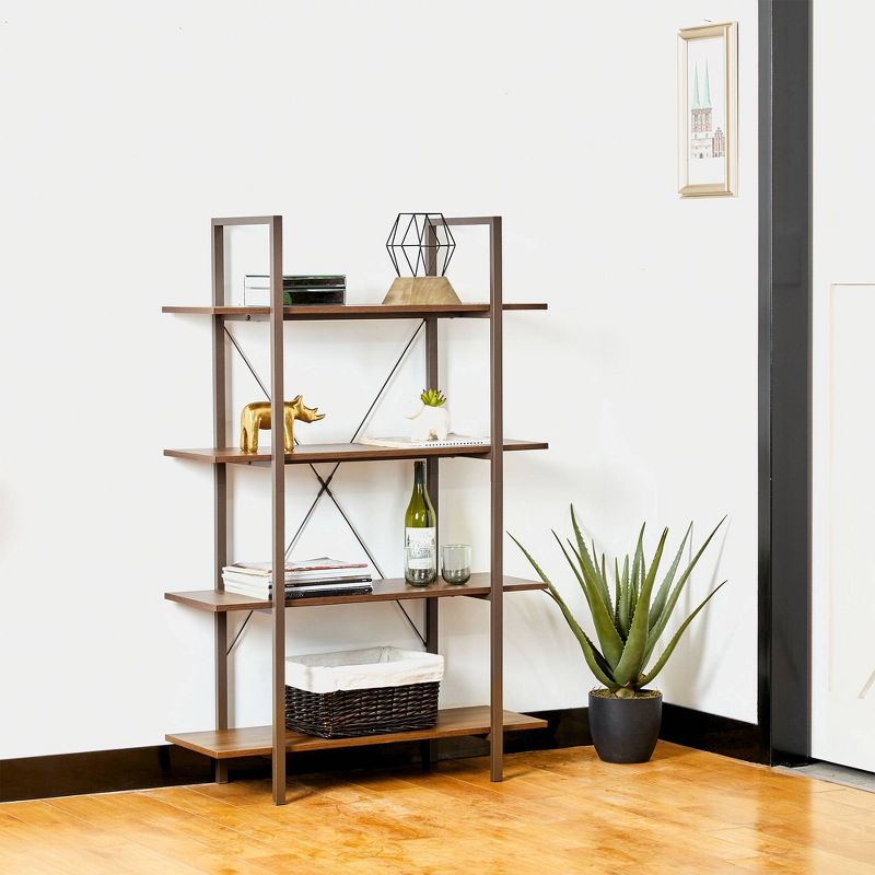 Modern Industry Metal/Wooden 4 Tier Bookcase with Shelves - Glitzhome, 3 of 9