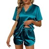 Ekouaer Silk Pajamas for Women Short Sleeve Satin Sleepwear Two-piece Pjs Set Soft V Neck Loungewear - 2 of 4