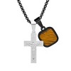 Steeltime Men's two tone black ip and stainless steel spinning Lords prayer cross and square dog tag pendant. Color Options: Red, Blue, Green, Brown - 2 of 4