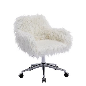 NicBex Adjustable Height Faux Fur Office Chair with Metal Base and Universal Wheels for Home Office Work Study Vanity - 1 of 4