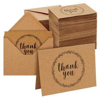 Best Paper Greetings 120 Pack 3.5x5-inch Bulk Kraft Thank You Cards with Envelopes - Blank Appreciation Gift Notes for Wedding and Teachers