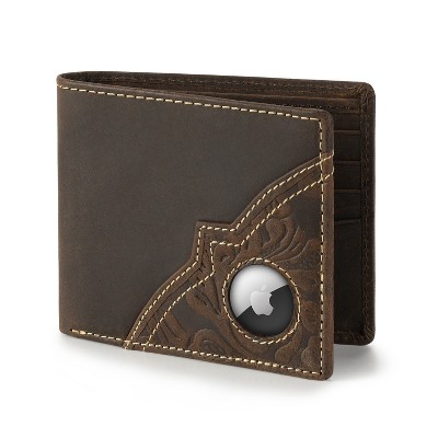 Wrangler Men's RFID Trifold Genuine Leather Wallet with AirTag Holder Window
