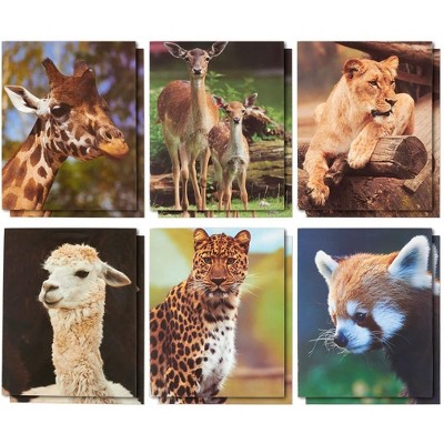 Blue Panda 12 Pack Pocket File Folders with 2 Pockets, 6 Wild Animal Designs, A4 Letter Size 9.25 x 12 in