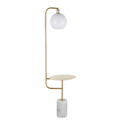 Contemporary White & Gold Marble-Base Floor Lamp with Side Table
