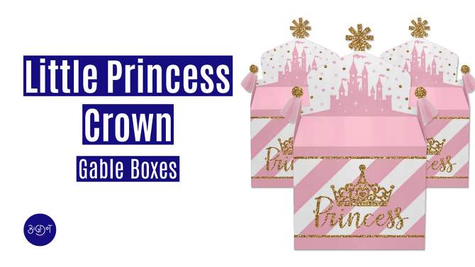 Big Dot of Happiness Little Princess Crown - Treat Box Party Favors - Pink and Gold Baby Shower or Birthday Party Goodie Gable Boxes - Set of 12, 2 of 10, play video