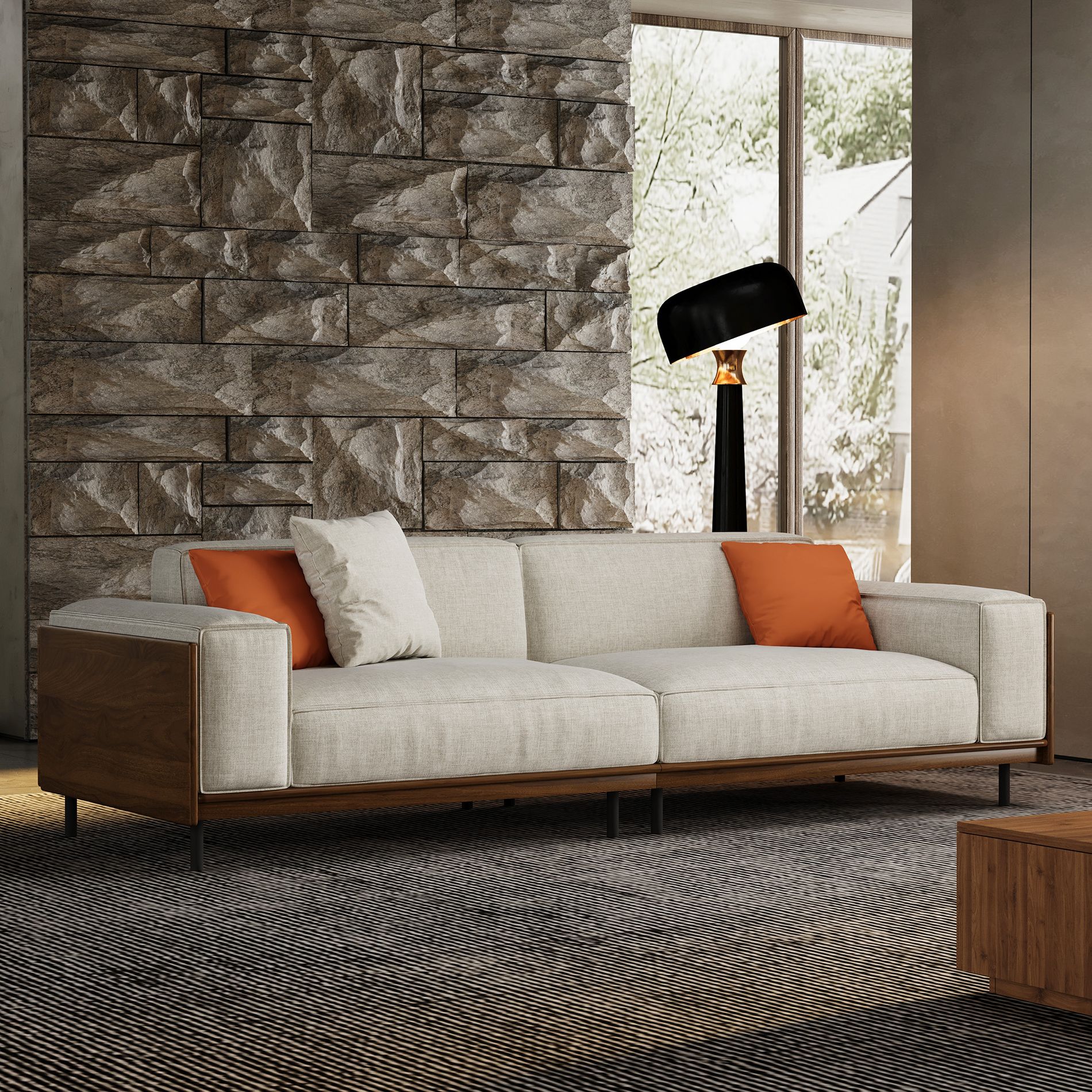 Luck Live Mid-Century Modern Fabric Sofa with Solid Wood Frame, Breathable Cotton-Linen Upholstery, High-Density Foam Cushions, Metal Legs