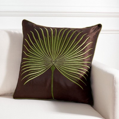Green Embroidered Tropical Leaf Square Throw Pillow Set