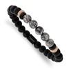 Chisel Stainless Steel Brushed Black IP-plated 8mm Black Agate and Grey Jasper Beaded Stretch Bracelet - 2 of 4