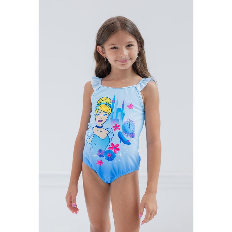 Disney Princess Cinderella Belle Tiana Jasmine Girls One Piece Bathing Suit Toddler to Little Kid, 4 of 8