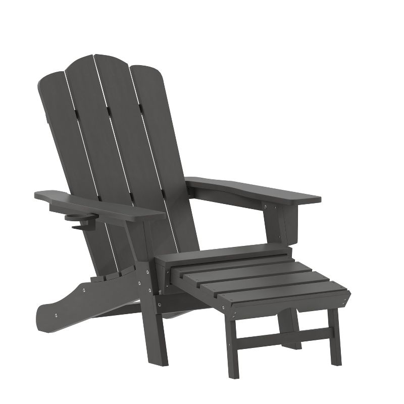 Emma and Oliver Adirondack Chair with Cup Holder and Pull Out Ottoman, All-Weather HDPE Indoor/Outdoor Lounge Chair, 1 of 12