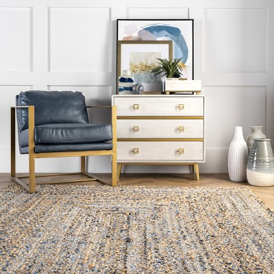 Handmade Blue and Beige Braided Cotton Rectangular Rug