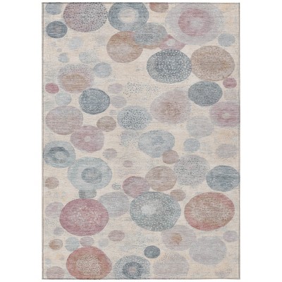 Peach Gray And Denim Blue Geometric Washable Indoor Outdoor Area Rug