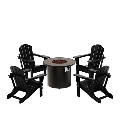 WestinTrends Outdoor Patio Folding Adirondack Chair With Round Fire Pit Table Sets