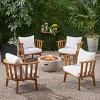 Christopher Knight Home Flagler Outdoor Acacia Wood 5 Piece Club Chair and Fire Pit Set with Cushions, Teak/White - 2 of 4
