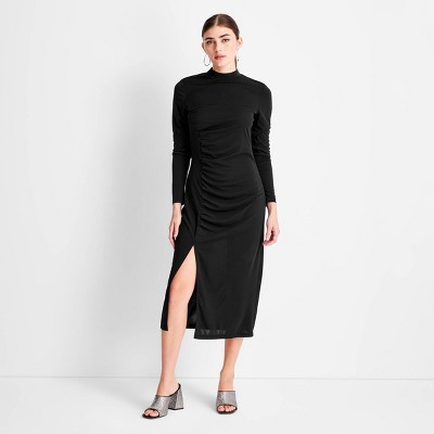 Women's Long Sleeve Mock Neck Side Ruched Slit Midi Dress - Future Collective™ with Kahlana Barfield Brown