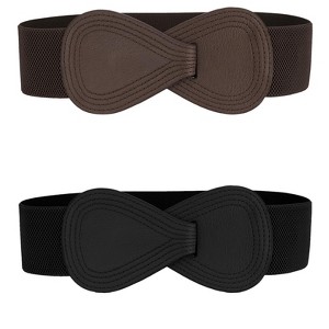 Allegra K Women's Faux Leather Interlock 8-shaped Buckle Elastic Waist Belt 2 Pcs - 1 of 4