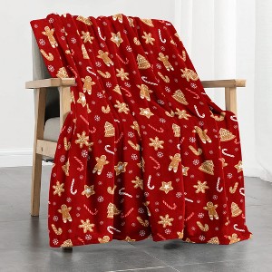Lomsoe Christmas Blanket Tree Pattern Flannel Throw Blanket - Machine Washable Contemporary Red Blanket Christmas Gift - 1 of 4