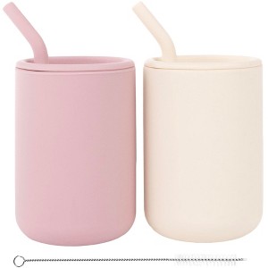 WeeSprout Silicone Baby Cups With Straws and Lids, 4 & 8 oz Options, Set of 2, Food Grade Toddler Training Container, Built In Straw Stoppers - 1 of 4