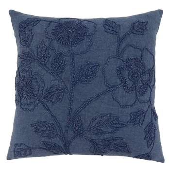 20"x20" Oversize Floral Design Stone Washed Poly Filled Square Throw Pillow Blue - Saro Lifestyle