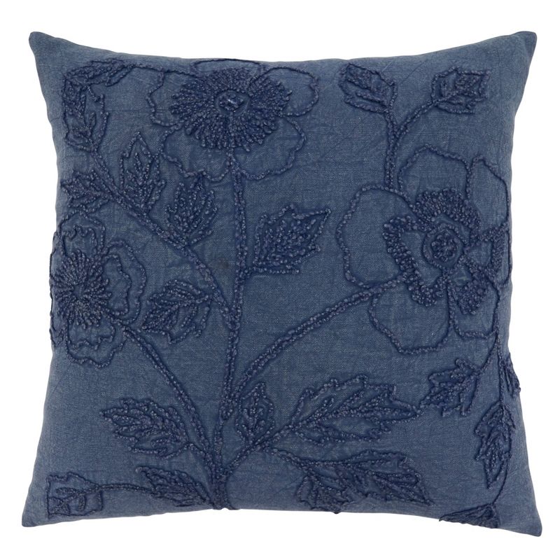 20&#34;x20&#34; Oversize Floral Design Stone Washed Poly Filled Square Throw Pillow Blue - Saro Lifestyle, 1 of 5