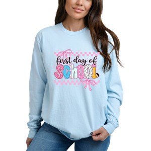 Simply Sage Market First Day Of School Checker Border Garment Dyed Long Sleeve - 1 of 4