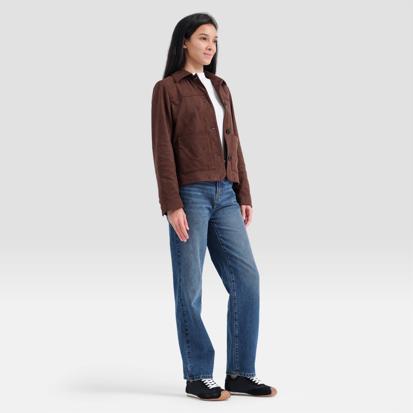 Женская куртка Universal Thread Suede Collared Shirt Jacket, цвет: Тёмный коричневый — фото 2