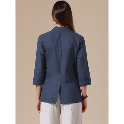 Женские пиджаки INSPIRE CHIC Women's Lapel Collar Summer 3/4 Sleeve Lightweight Business Back Slit Suit Blazer Large Navy Blue — фото 3