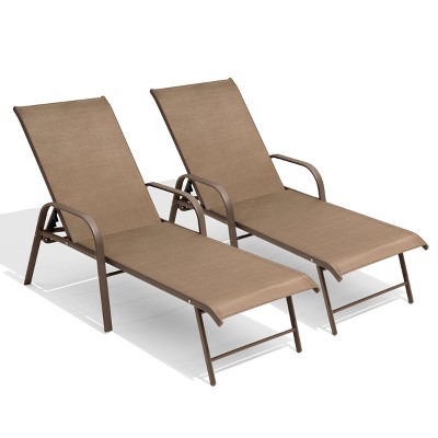 Crestlive Products Set of 2 Outdoor Lounger Aluminum Frame Chaise Lounge Chairs with Arms & 5 Adjustable Recline Positions
