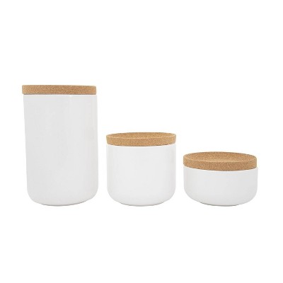 Kamenstein 3pc Canister Set White: Kitchen Storage & Organizer, Ceramic & Cork, Kitchen Cabinet Organizers
