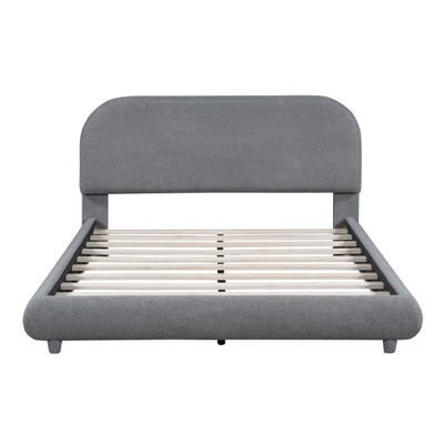 Bellemave Teddy Fleece Full Size Upholstered Platform Bed with Thick Fabric, Solid Frame and Stylish Curve-shaped Design, Gray