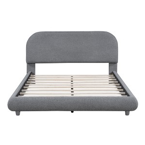 Bellemave Teddy Fleece Full Size Upholstered Platform Bed with Thick Fabric, Solid Frame and Stylish Curve-shaped Design, Gray - 1 of 4