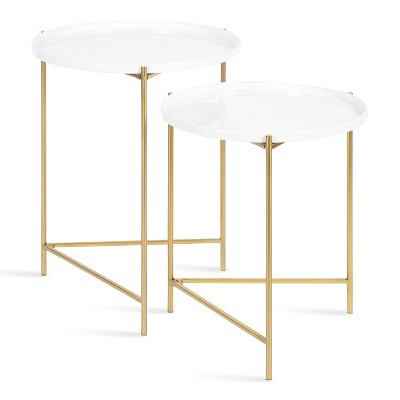 Ulani Modern Geometric Nesting Tables in Polished Gold and Gray