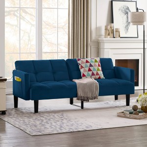 NicBex 75.5" Velvet Futon Sofa Bed,Convertible Couch with Adjustable Backrest,Side Pockets,USB Port,Sleeper Couch for Living Room Apartment - 1 of 4